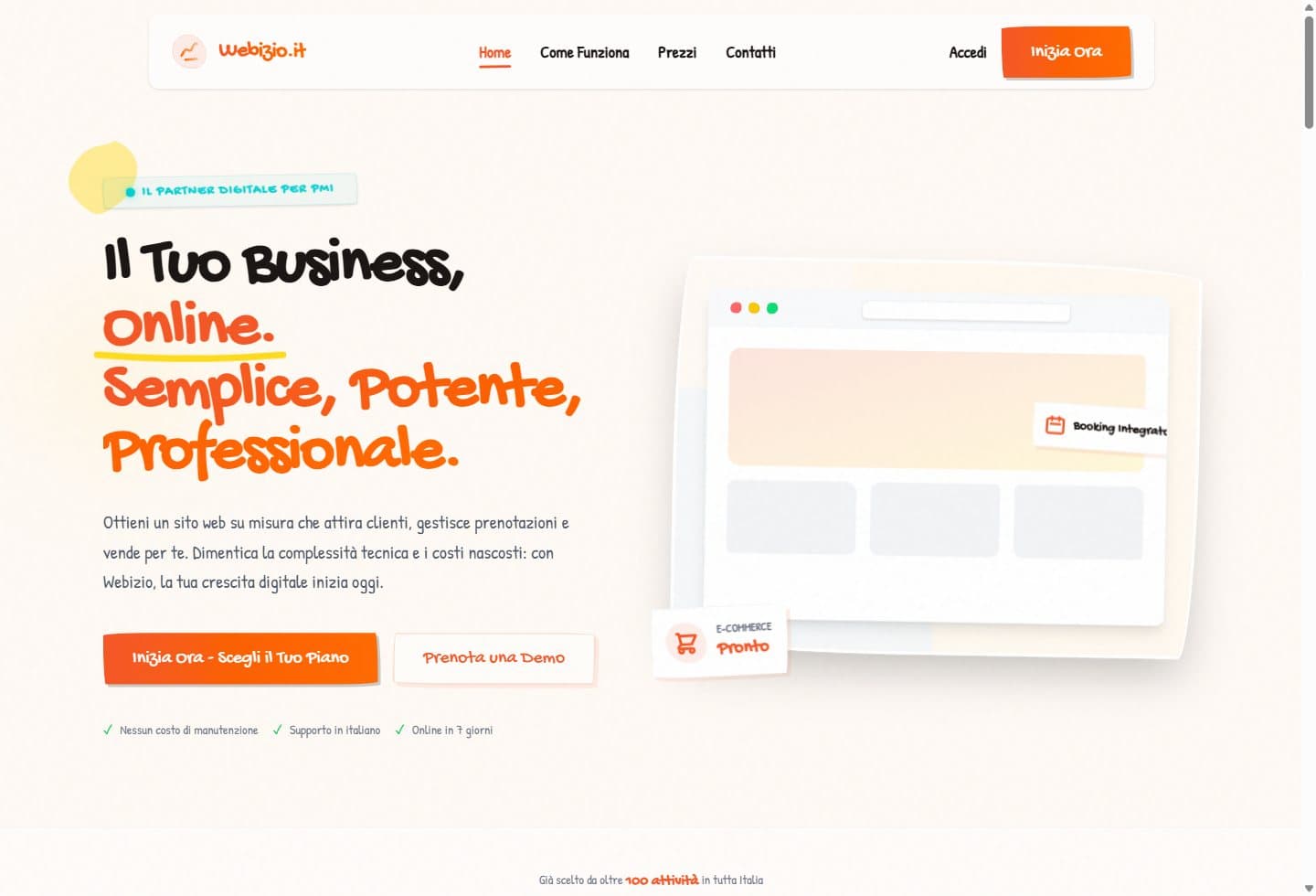 Homepage desktop di Webizio con servizi digitali modulari per le PMI
